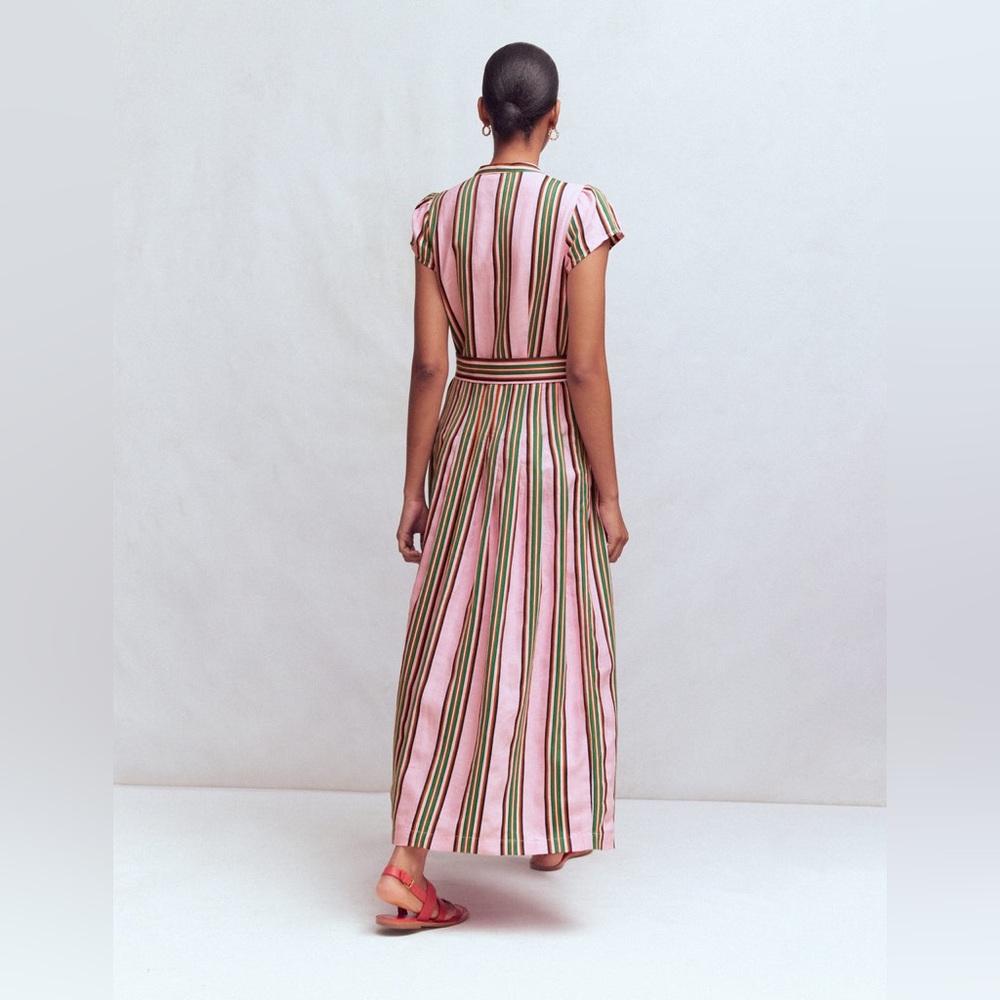 NWT Boden Arabella Linen Blend Dress in Pink Rich Emerald Stripe - Picture 5 of 13